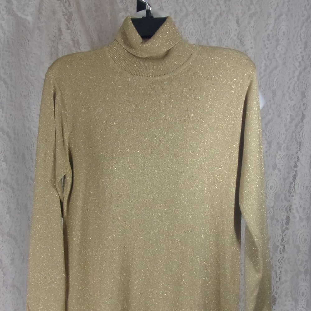Liz Claiborne Metallic Lurex Gold Turtleneck Sweater NWOT